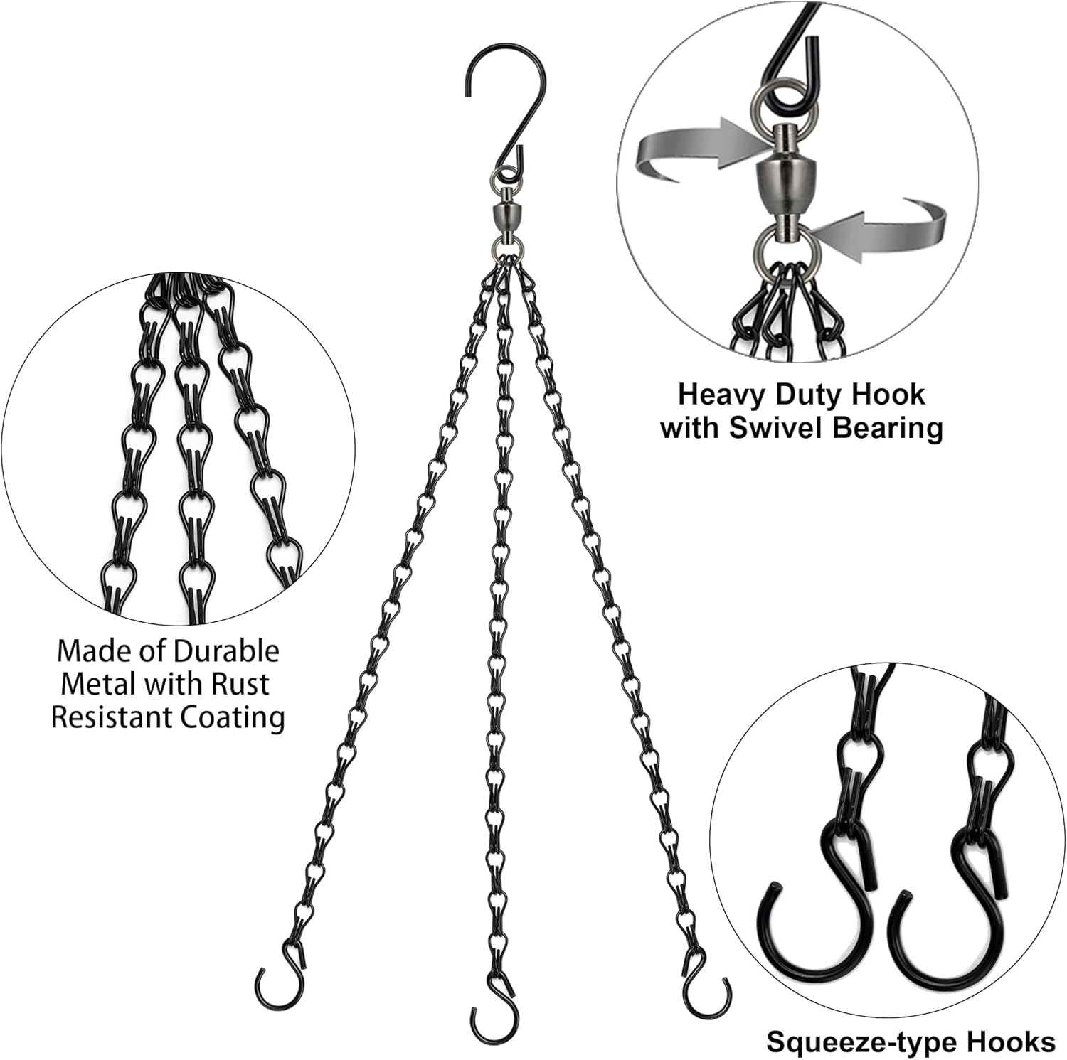 Heybe three-leads chain provides extra sturdiness for heavy planters.