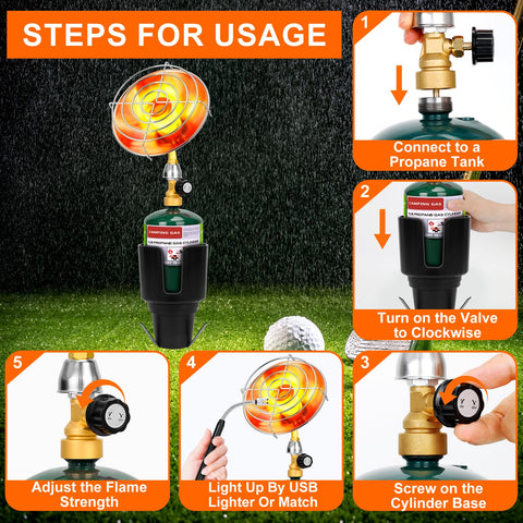HEYDUOTON die-cast burner heater highlights durable construction for rugged outdoor use.