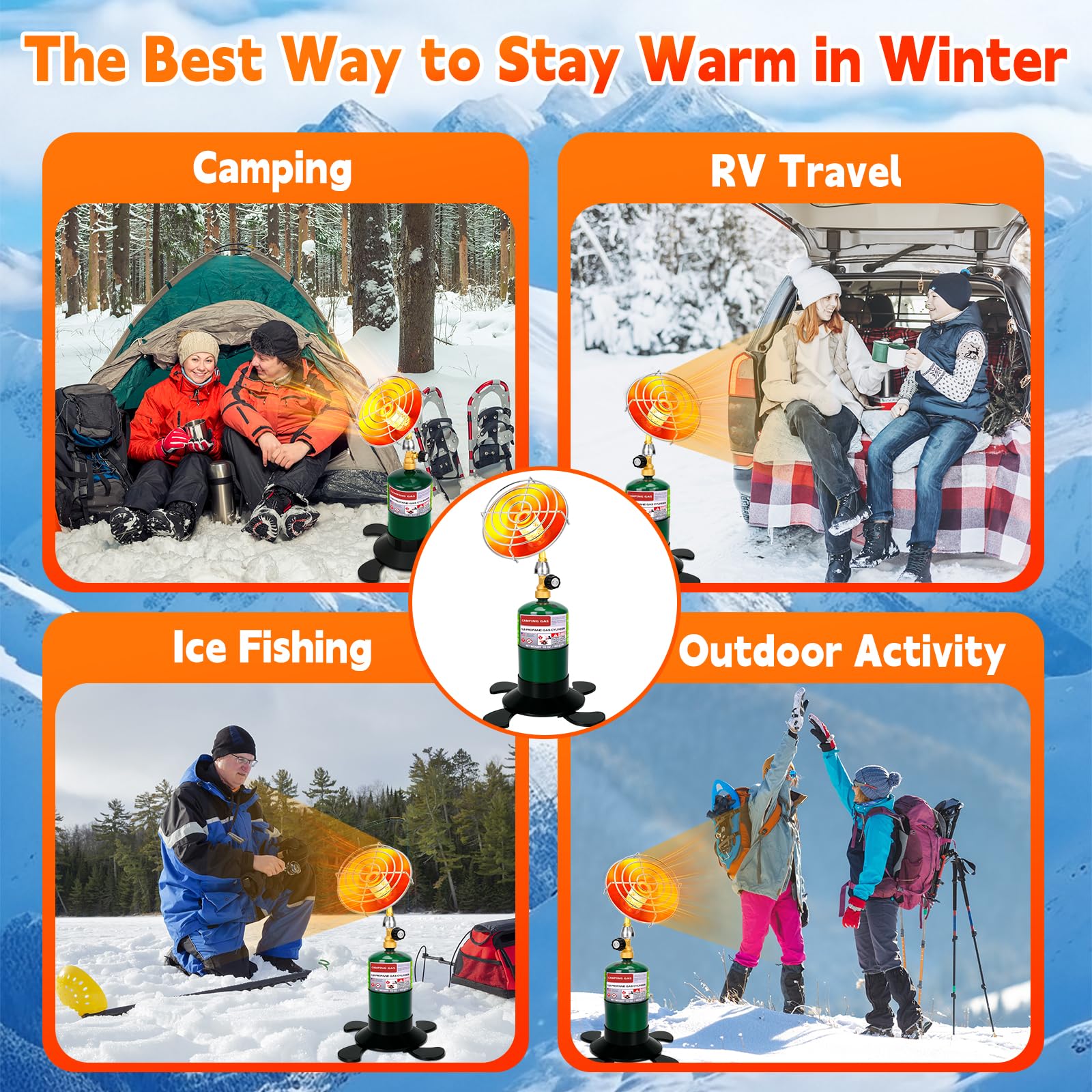 HEYDUOTON foldable-base heater provides stable placement on uneven ground.