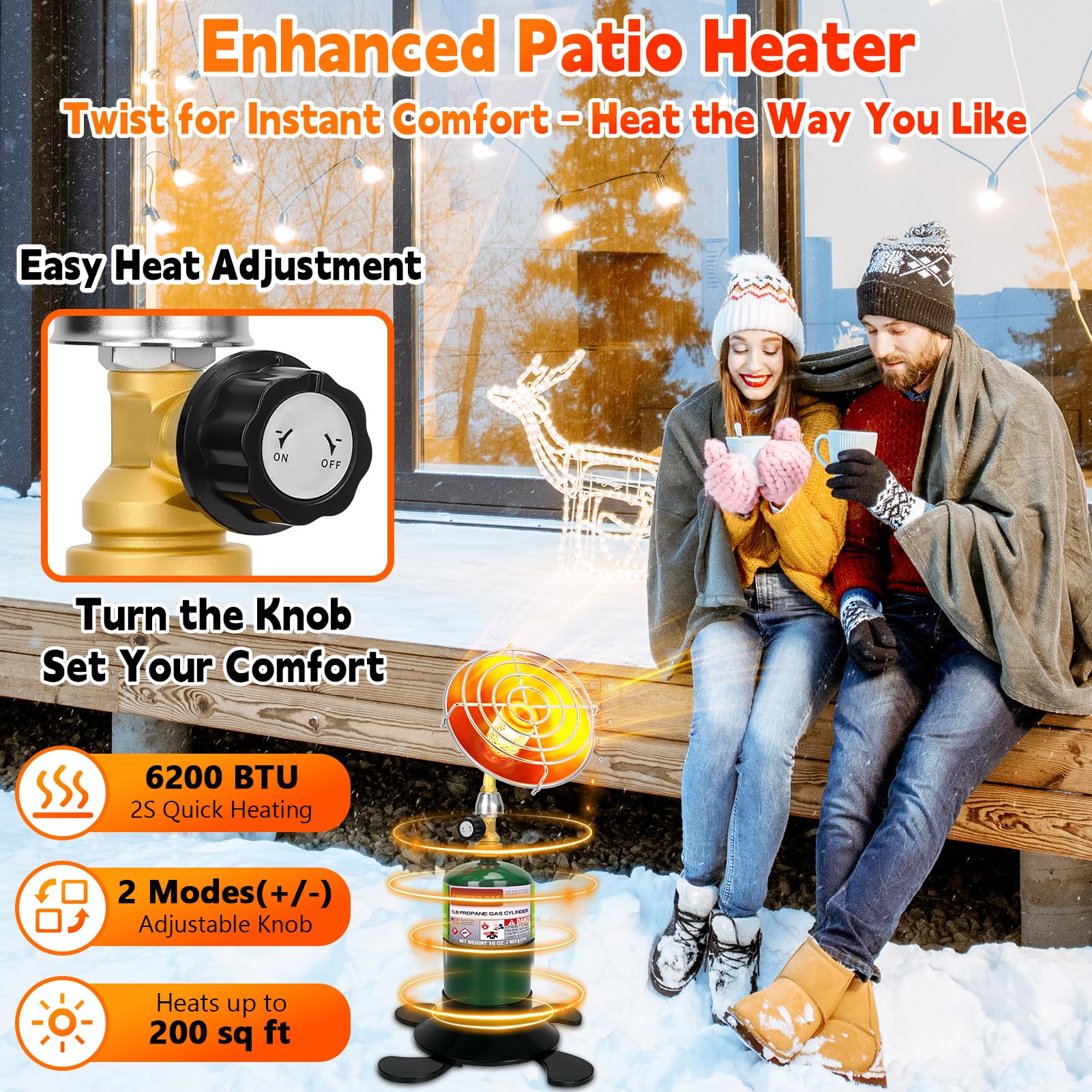 HEYDUOTON tent heater shown in camping setup for reliable warmth.