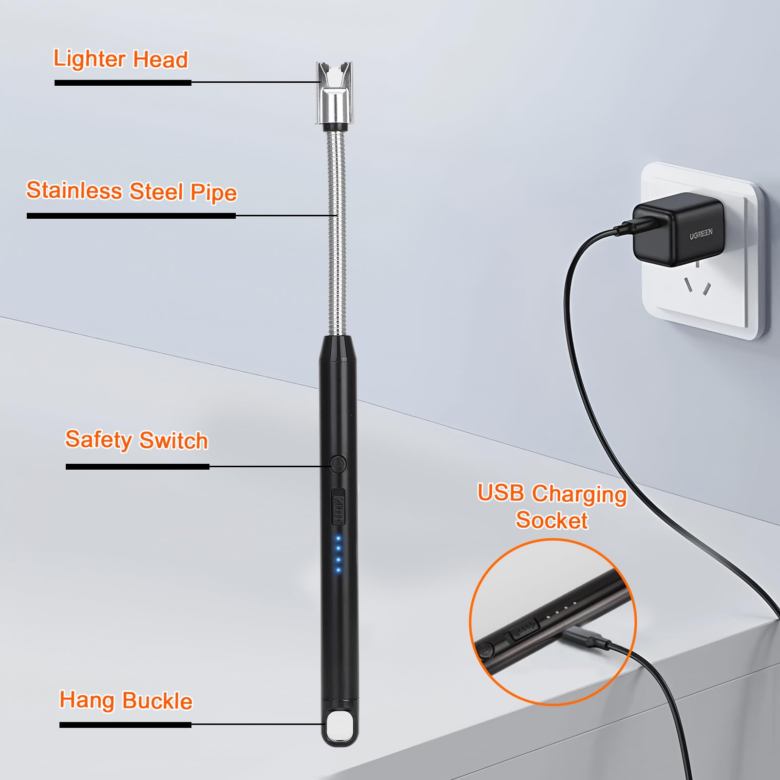 HEYDUOTON windproof USB lighter ensures quick ignition in windy conditions.