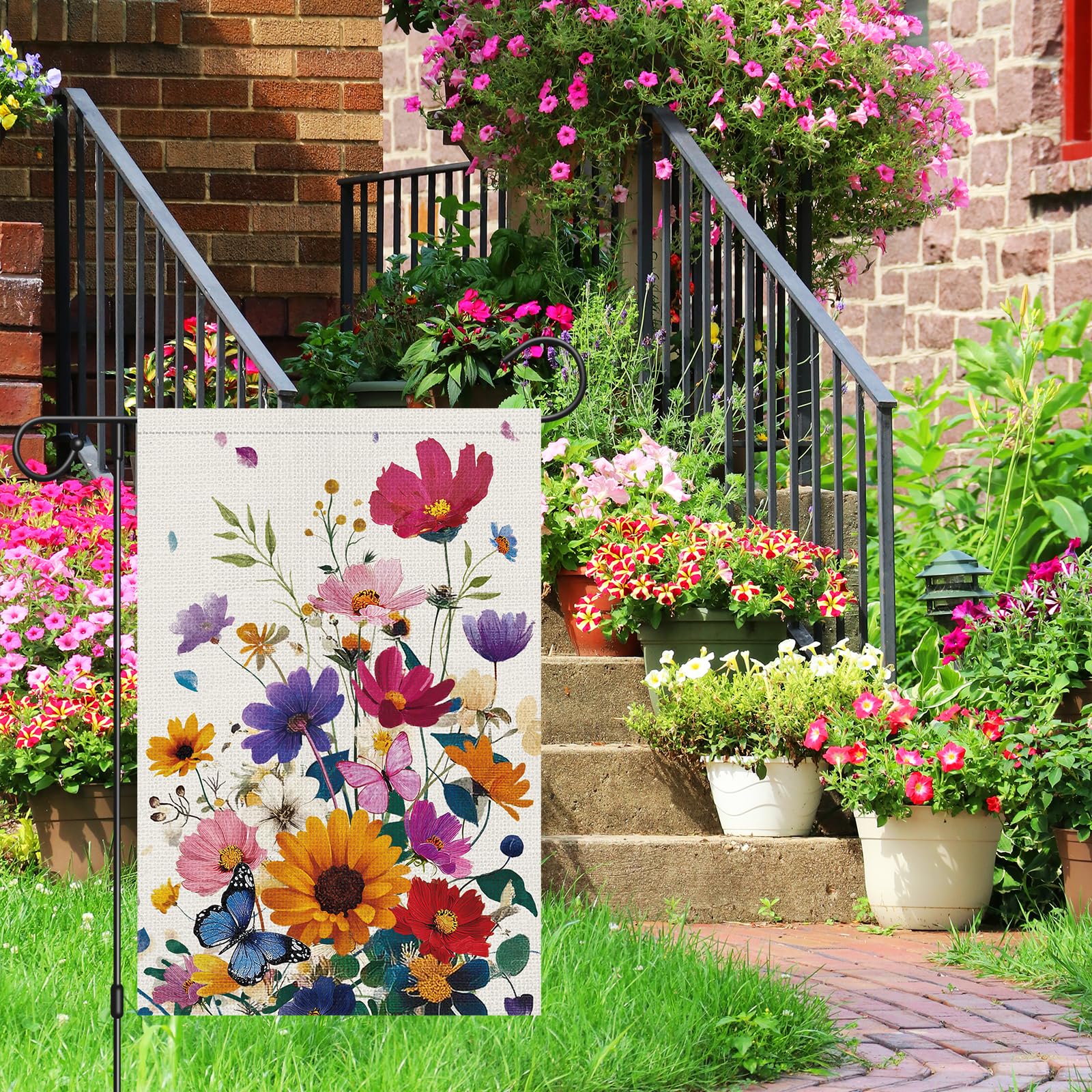 Heyfibro 12x18 inch garden flag highlights color-rich design for curb appeal.