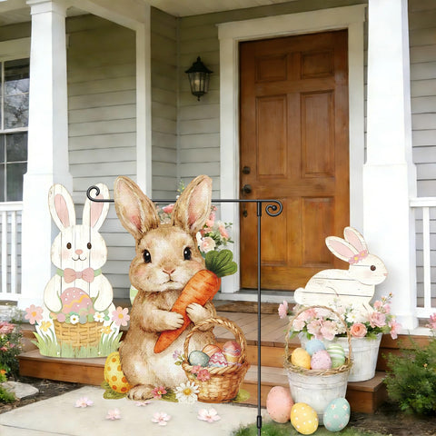 Heyfibro Colorful Easter graphic flag enhances farmhouse exterior decor.