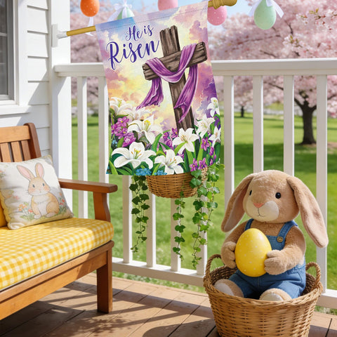 Heyfibro Cross and Lily Pattern Easter flag—double sided visibility for yard display.