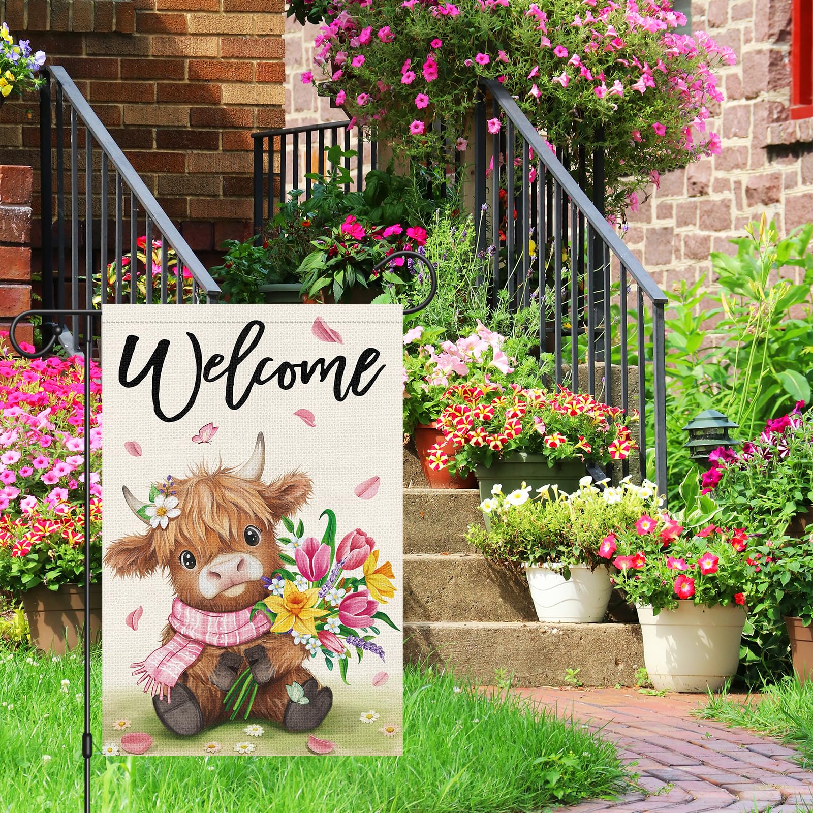 Heyfibro Floral bouquet flag with tulips and lavender brightens porches.