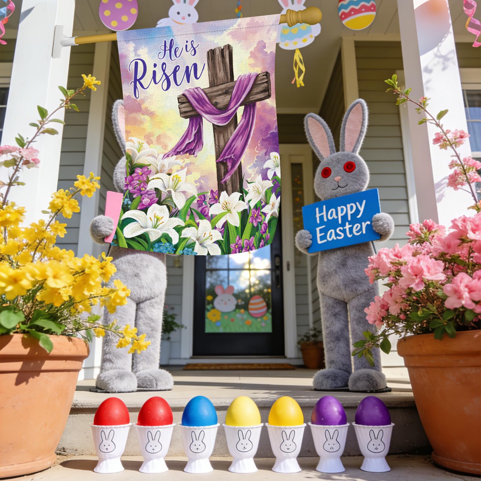 Heyfibro Double-sided print Easter flag provides readable messages from both sides.