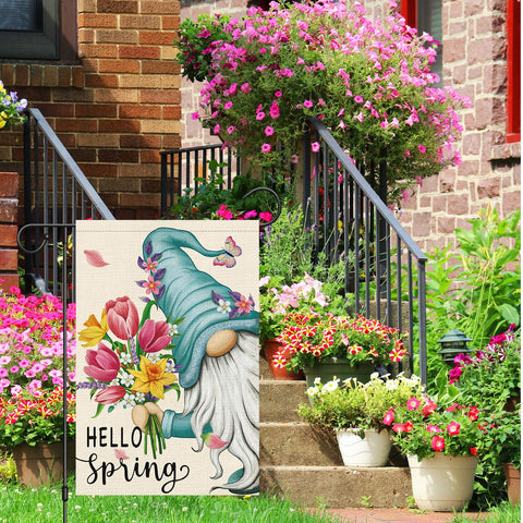 Heyfibro double-sided printing flag shows readable messages from both sides in a garden
