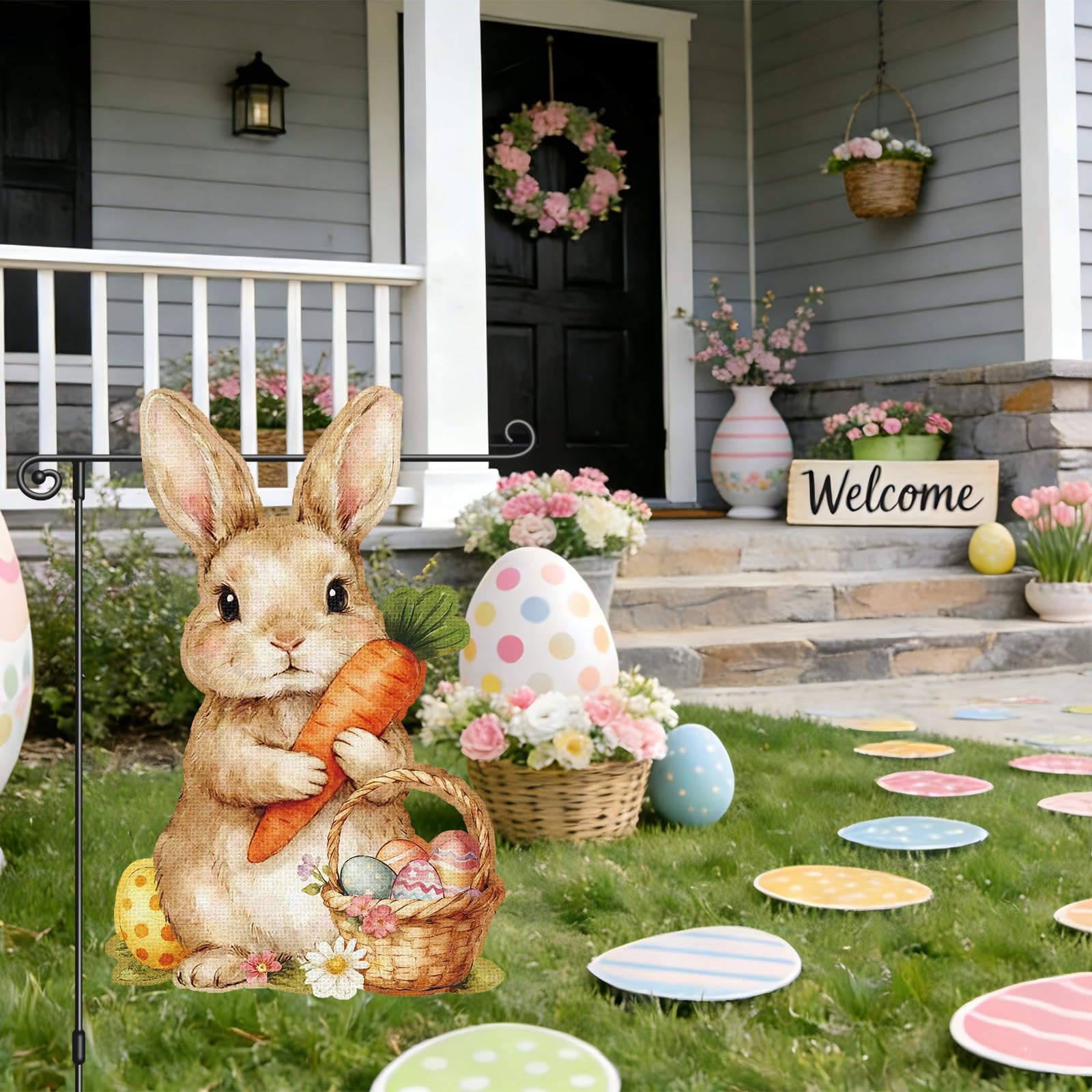 Heyfibro Easter Eggs Basket flag bright colors visible from both sides for curbside appeal.