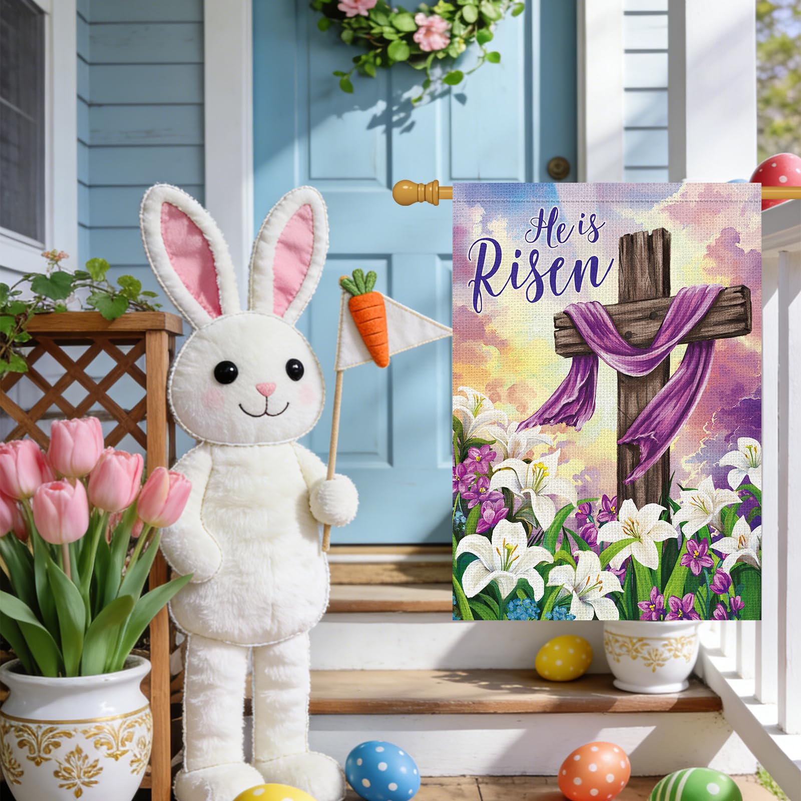 Heyfibro Easter garden flag is ideal for decks, patios, and porches.
