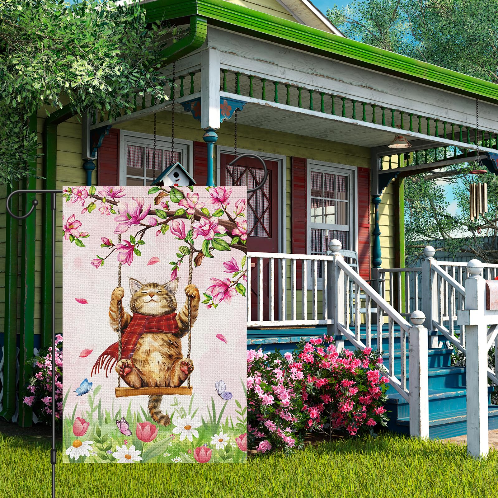 Heyfibro Farmhouse Flag with Cat Design adds rustic charm outdoors
