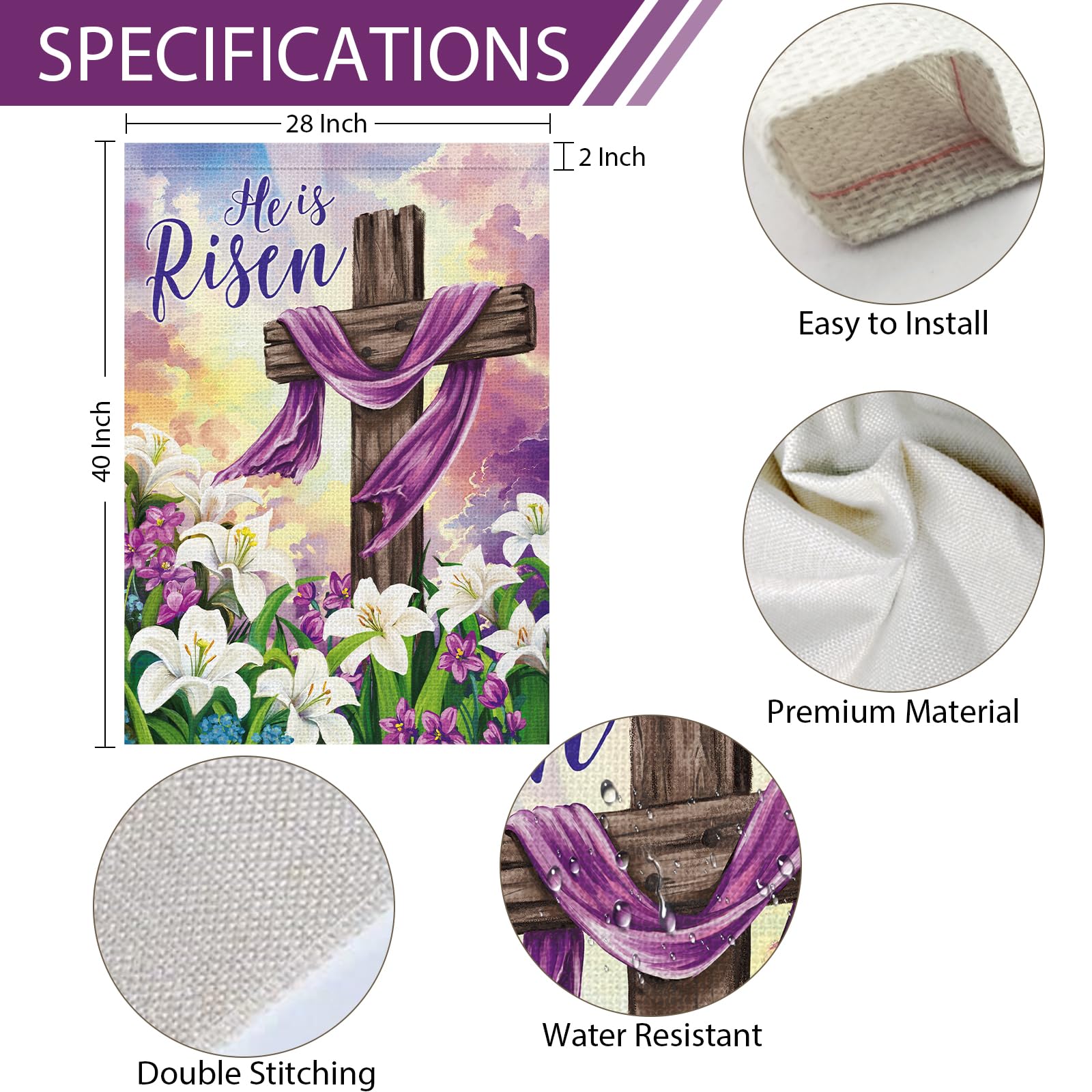 Heyfibro Burlap-textured Easter flag offers rugged outdoor use and vibrant color retention.