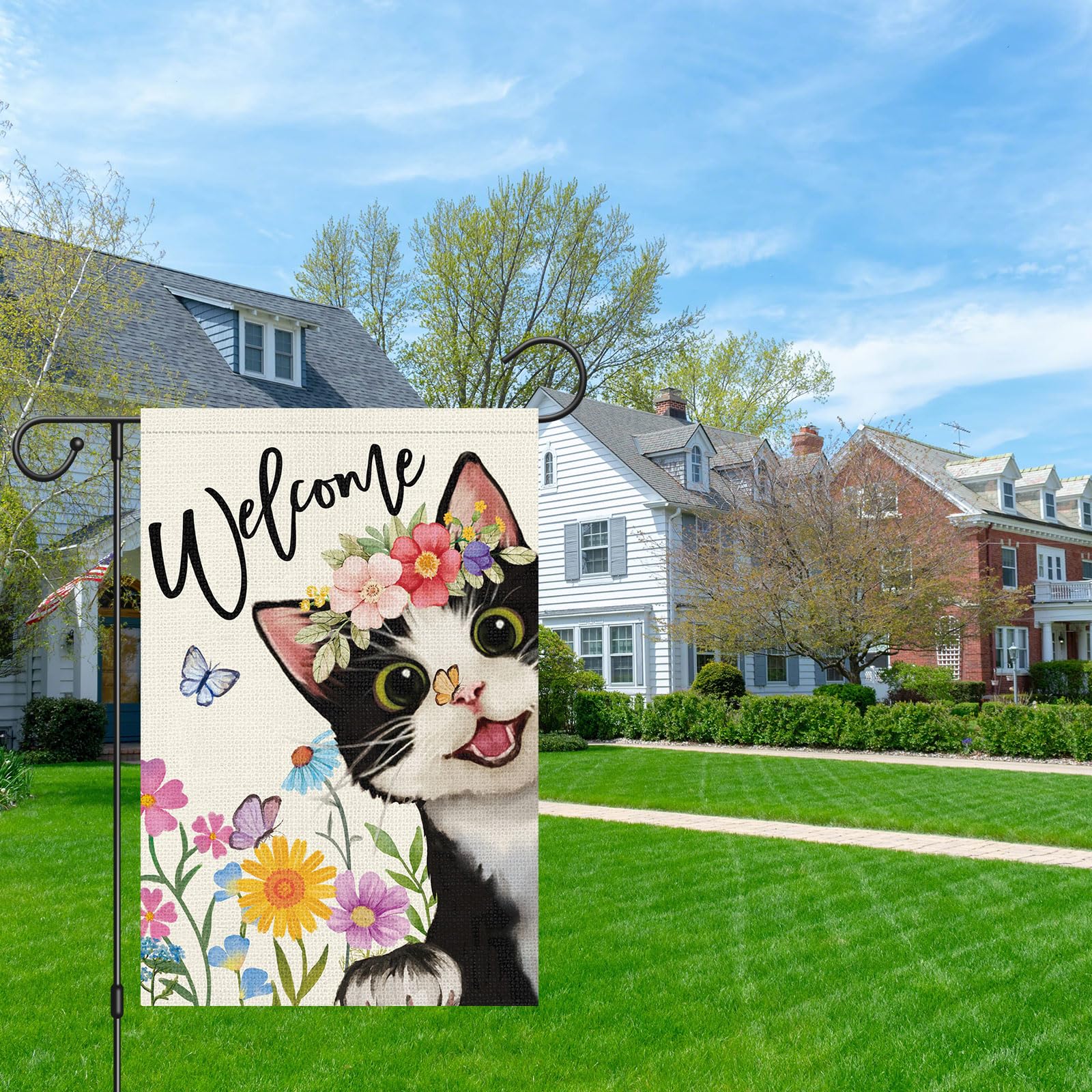 Heyfibro Floral cat garden flag boosts curb appeal in spring