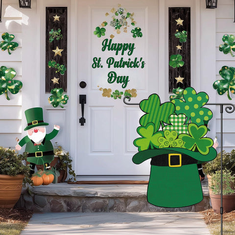 Heyfibro green top hat shamrocks garden flag adds eye-catching porch decor.