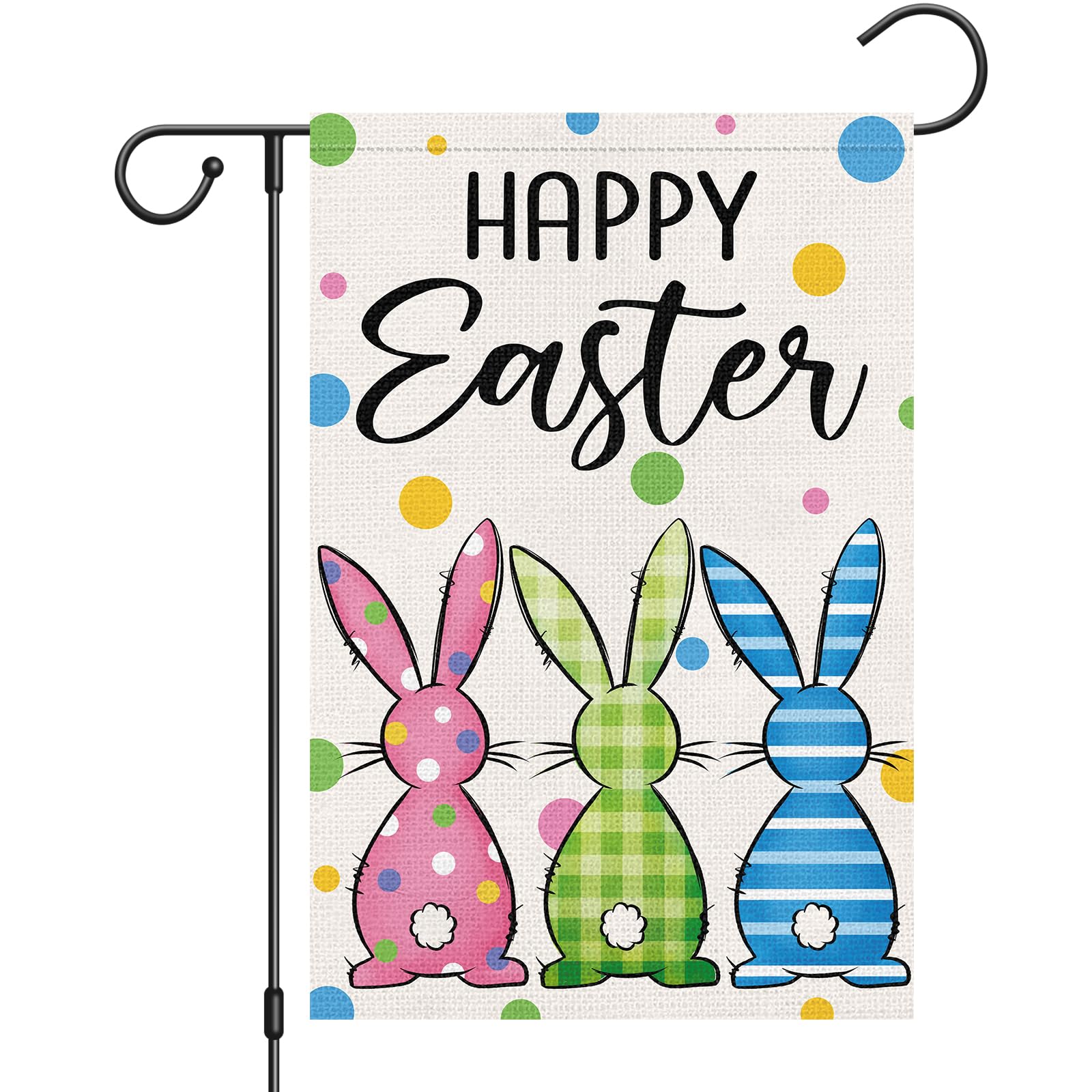 Heyfibro Happy Easter Bunnies flag, 12x18, outdoor display with cheerful bunnies.