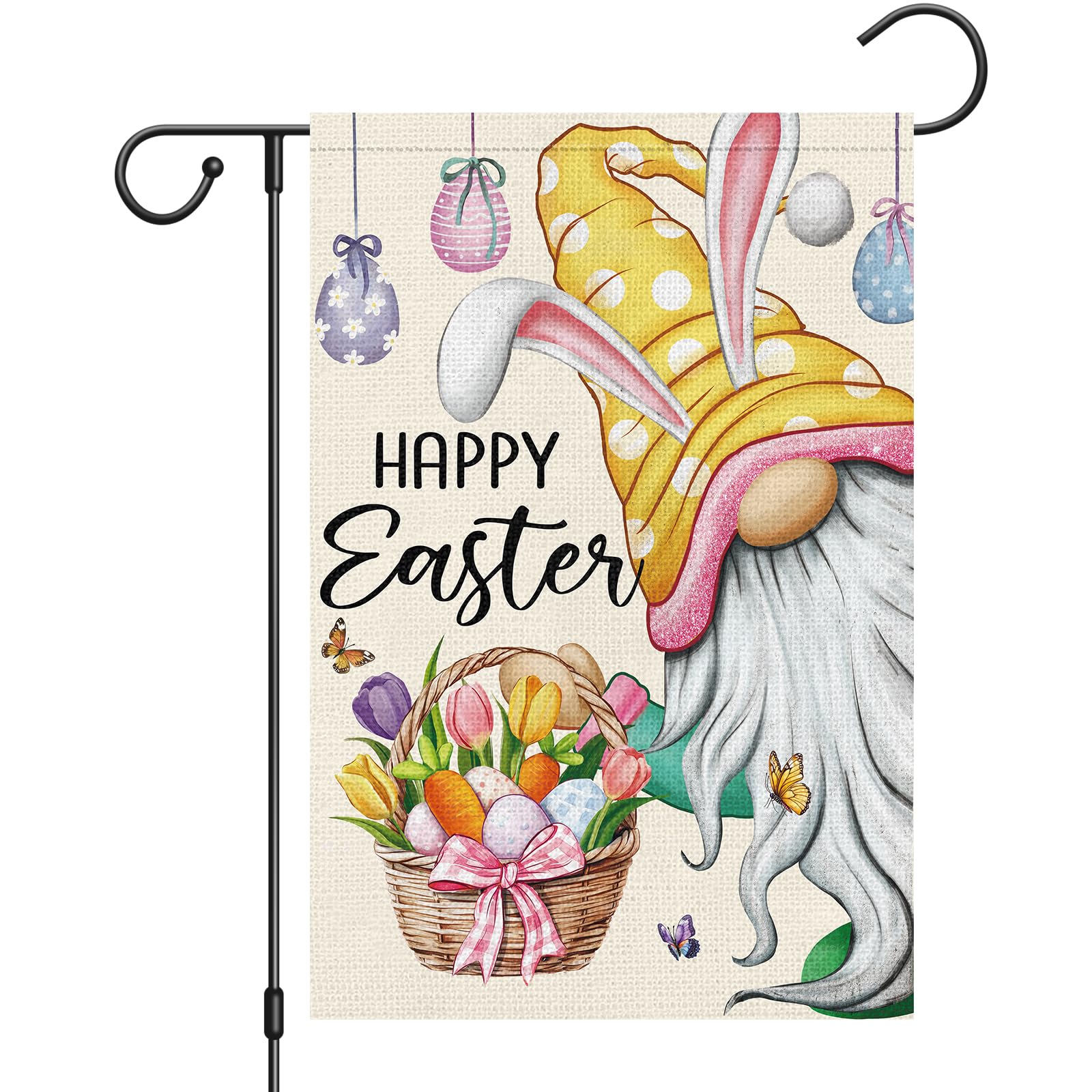 Heyfibro Happy Easter Gnome flag 12x18 greets guests with color and charm