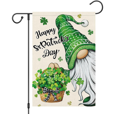 Heyfibro Happy St. Patrick's Day gnome flag front view for outdoor yard decor