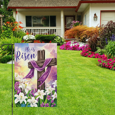 Heyfibro bright Easter banner greets guests on decks or lawns