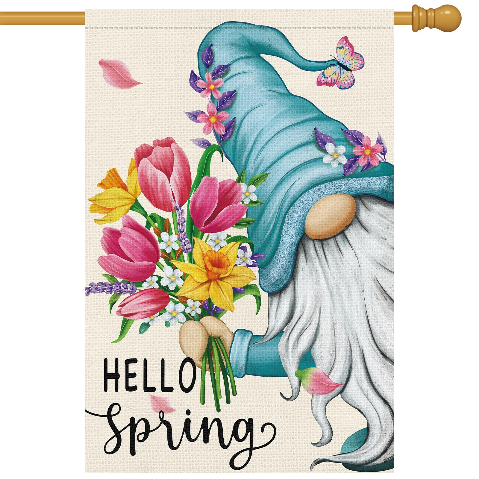 Heyfibro Hello Spring garden flag, double-sided for outdoor display.