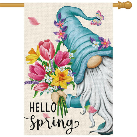Heyfibro Hello Spring garden flag, double-sided for outdoor display.