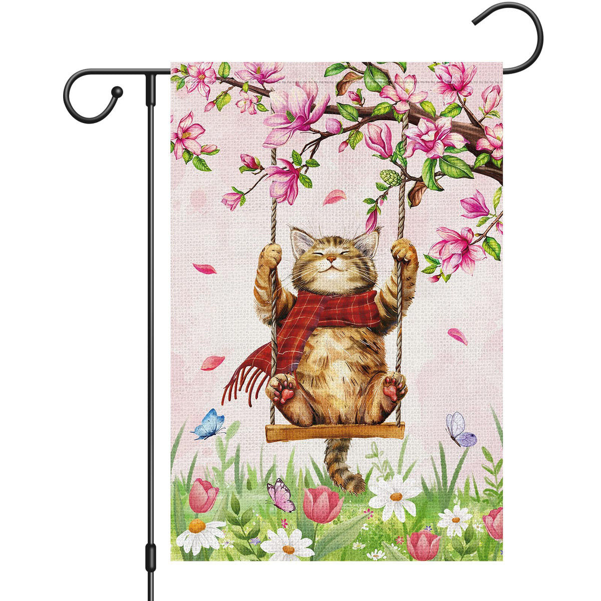 Heyfibro Spring Cat Welcome Flag on burlap adds charming curb appeal for outdoor seasonal decor