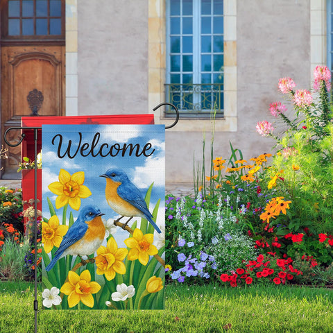 Heyfibro weather-resistant spring flag, ideal for porches and entryways.