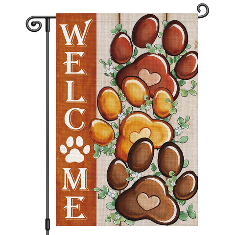 Heyfibro Welcome Garden Flag with dog-cat paw prints for outdoor welcome.