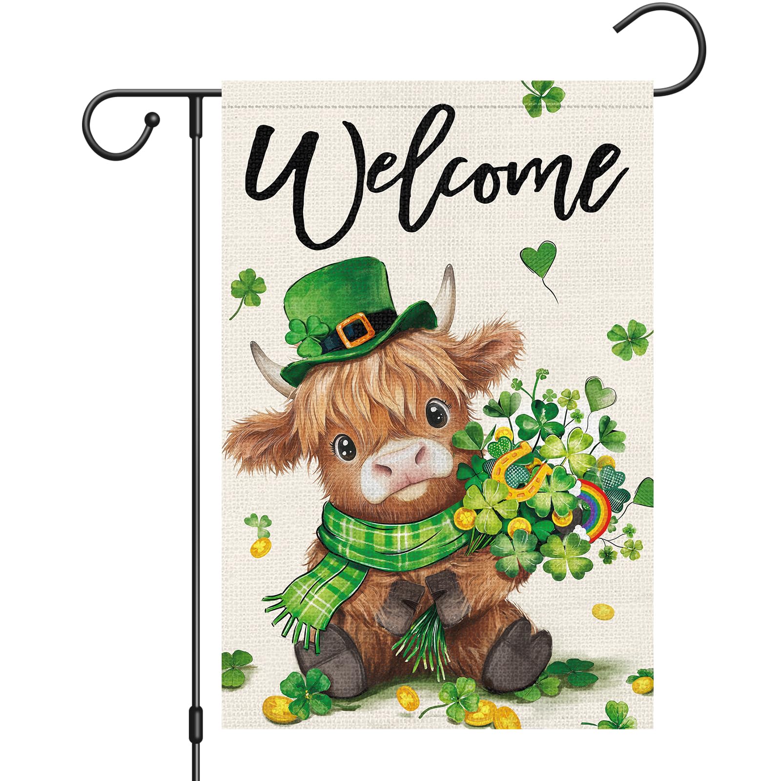 Heyfibro welcome flag with St. Patrick's Day design for outdoor porch display