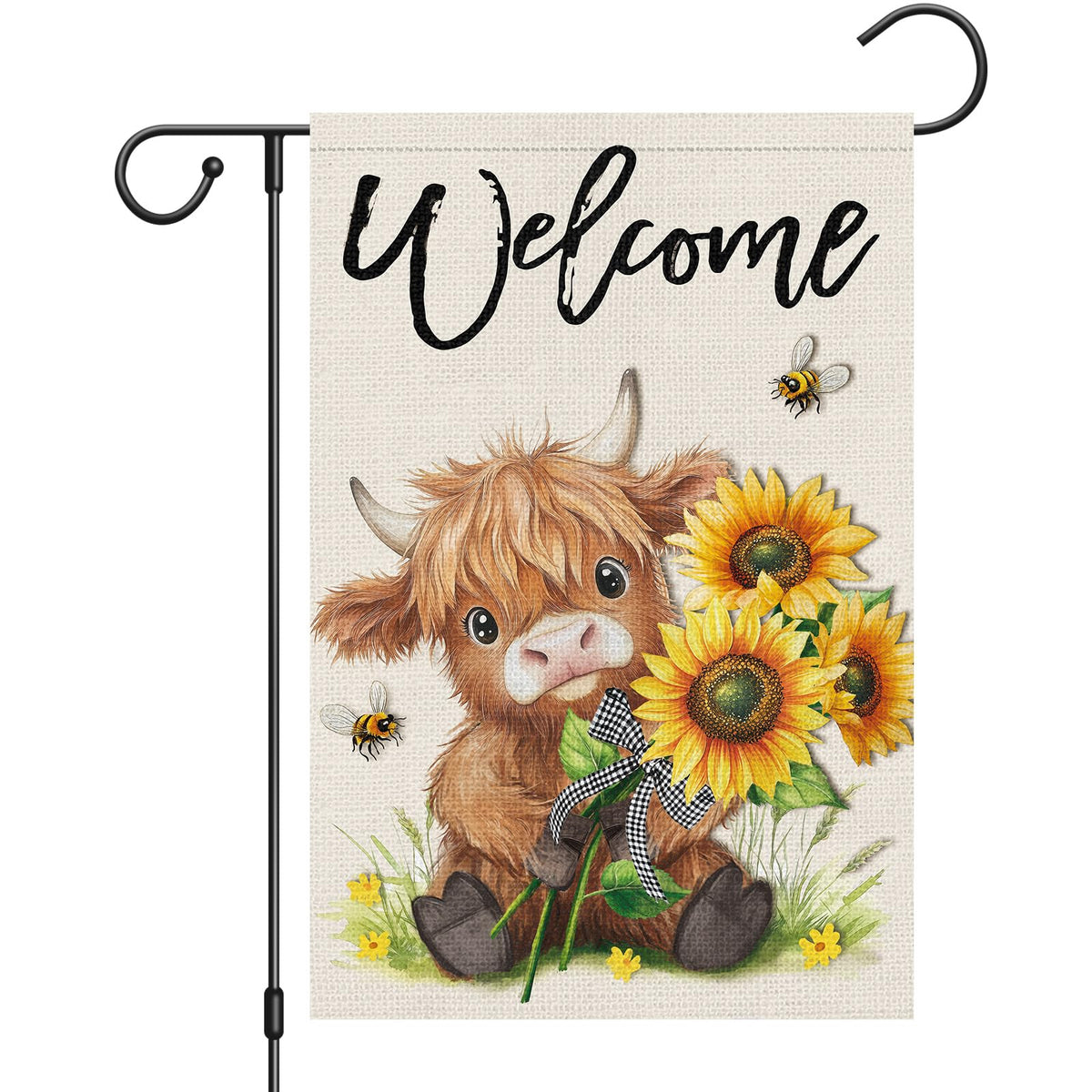 Heyfibro Welcome Summer Highland Cow flag with a charming cow design for bright yard decor