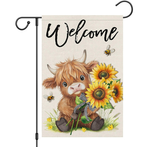 Heyfibro Welcome Summer Highland Cow flag with a charming cow design for bright yard decor