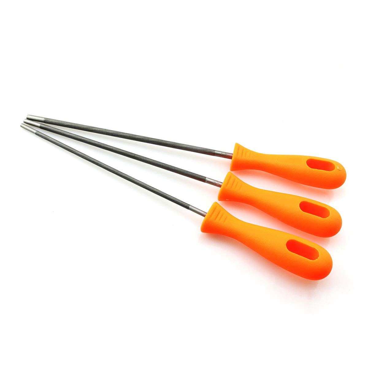 Heyous chainsaw sharpening files set 5/32 inch, angled close view for precise edge touch-ups