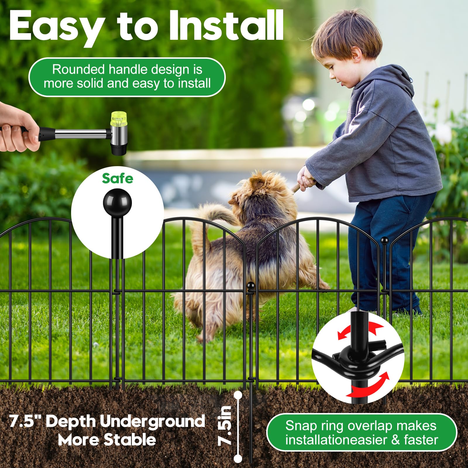 HEYRSUN no-dig fence stake installation shows quick setup without digging