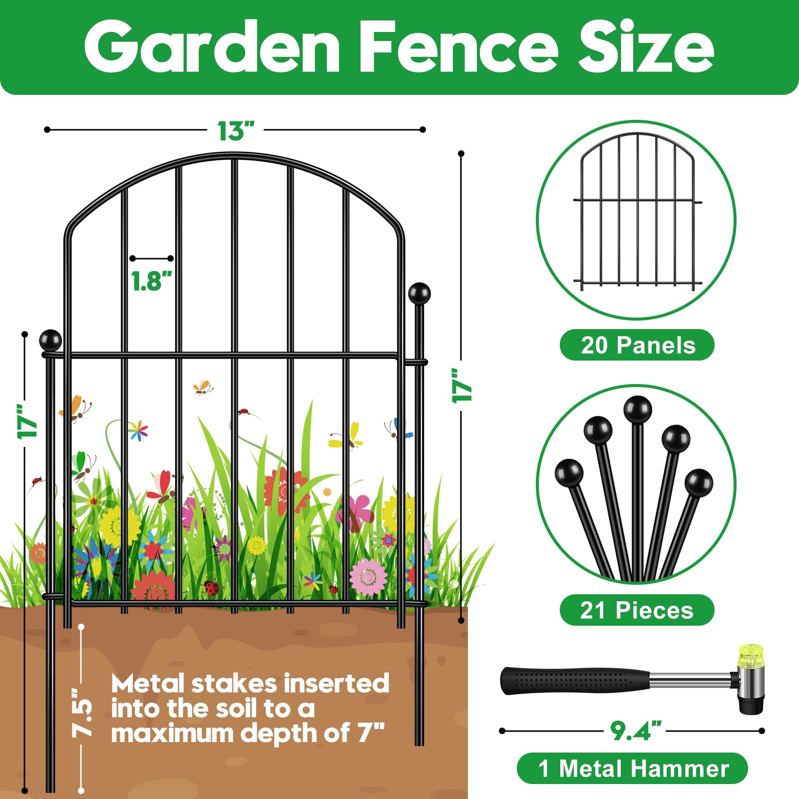 Heyrsun no dig install stakes shown for quick, safe fence setup around flower beds.