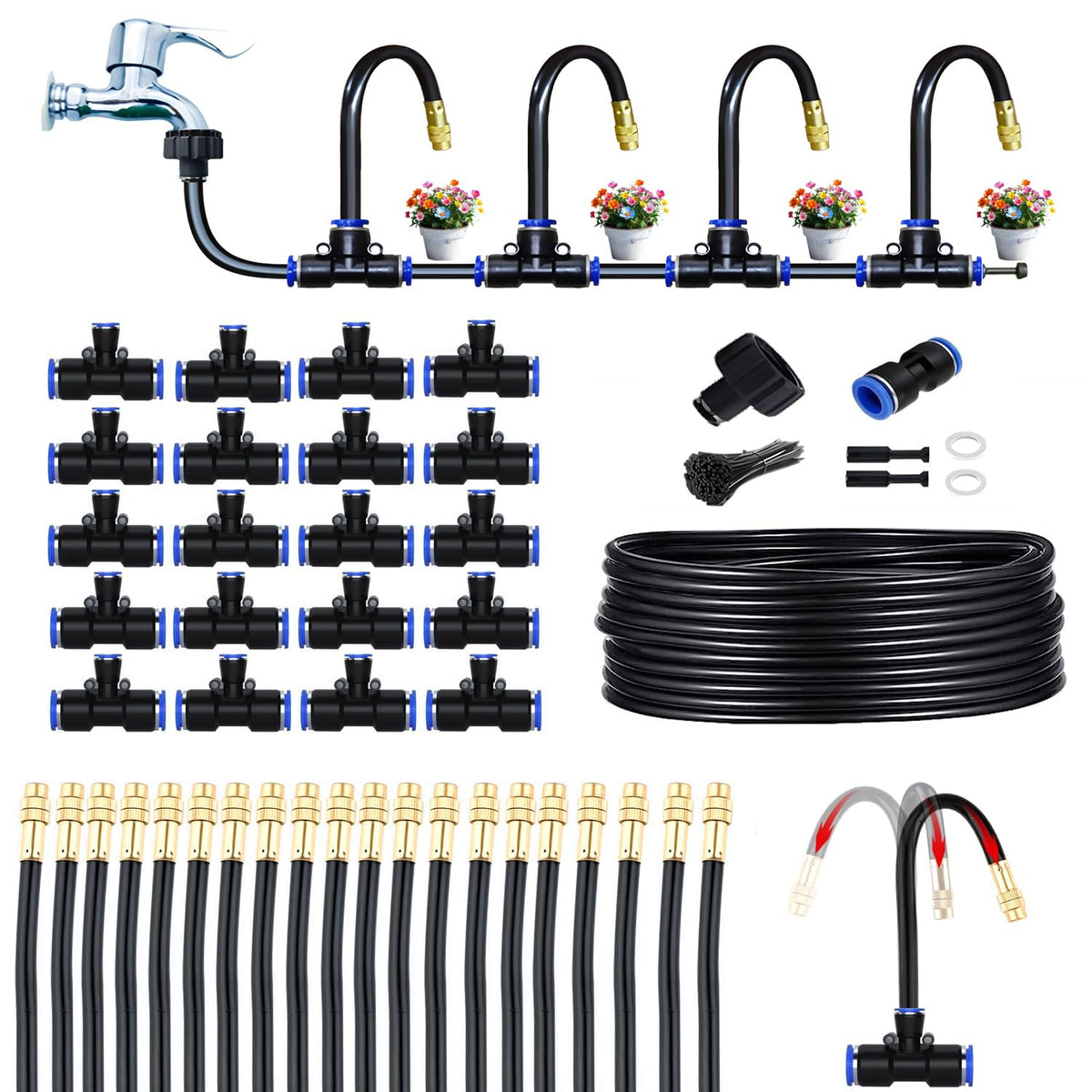 Heyxire greenhouse drip kit parts for DIY irrigation and setup.