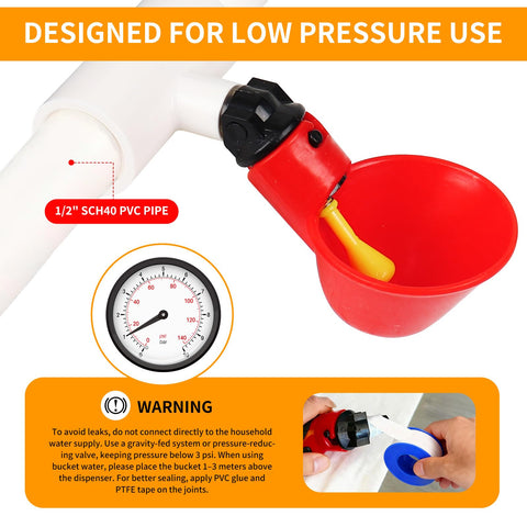 HFarming chicken waterer yellow trigger closeup shows easy peck-activated water release.