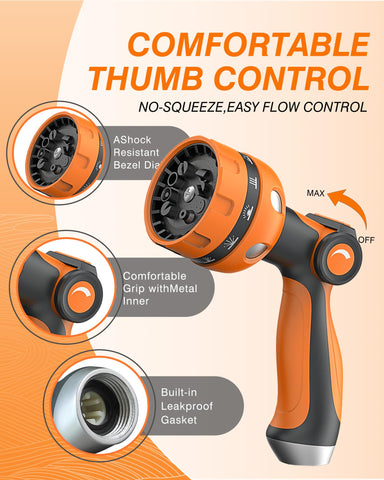HFDSXS garden hose nozzle dial displays 10 watering patterns for versatile outdoor tasks.