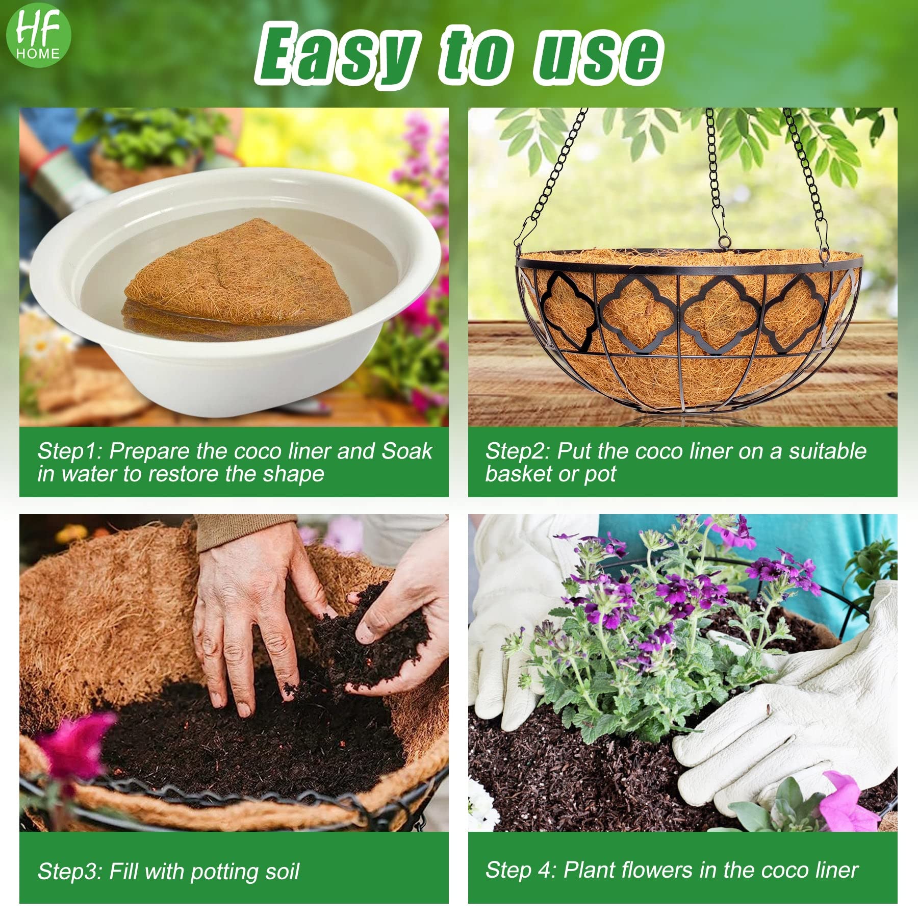 HFHOME moisture-retention liner keeps soil evenly moist between waterings.