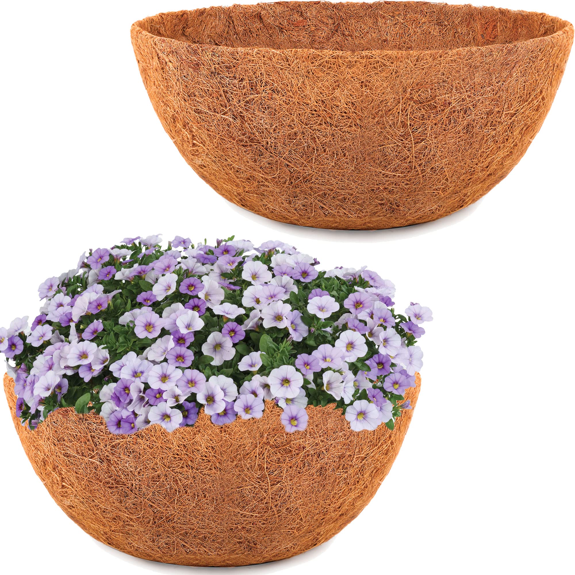 HFHOME round coco liner 14inch two-pack showing natural coir for moisture balance.