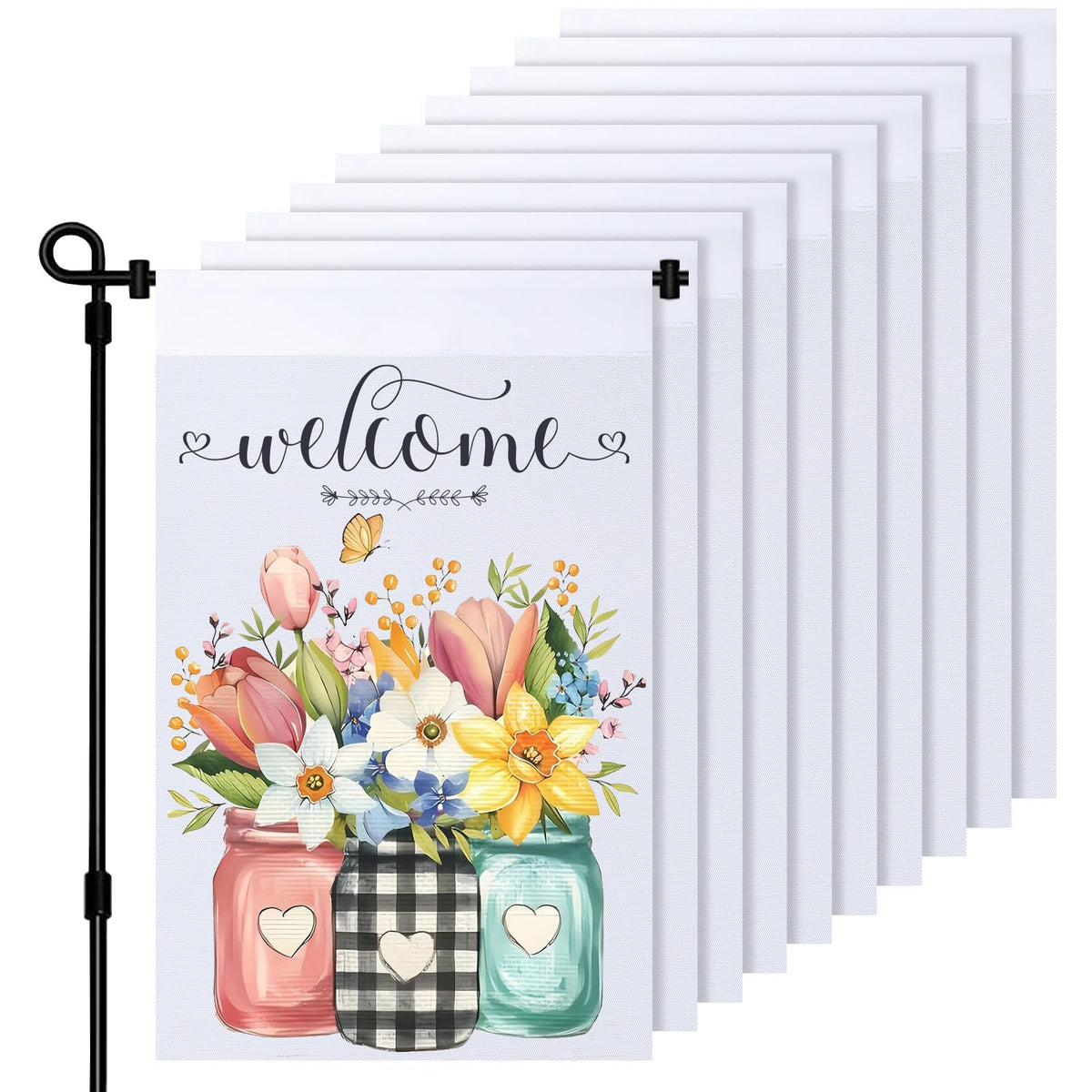 HFKPJRT sublimation garden flag front view in white ready for personalized design