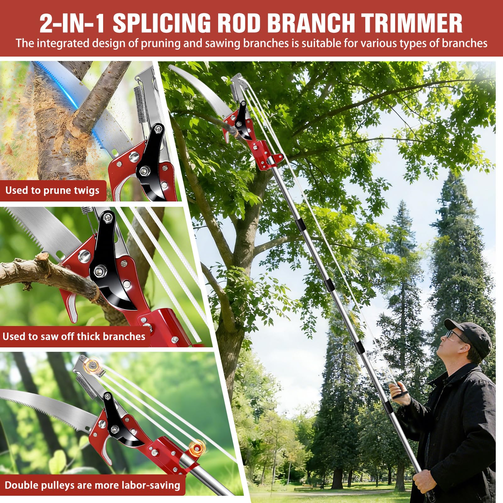 hfshimlux stainless steel extendable handle for reaching tall branches safely.