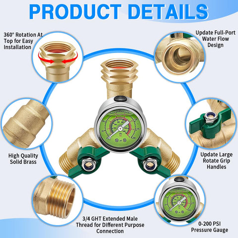 HFVSLFA brass hose splitter with 360-degree rotation for flexible setup