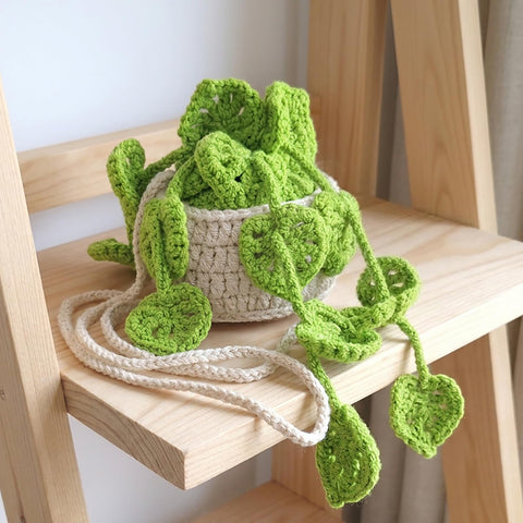 HFZRZFH boho crochet plant hanging basket light green brightens car decor