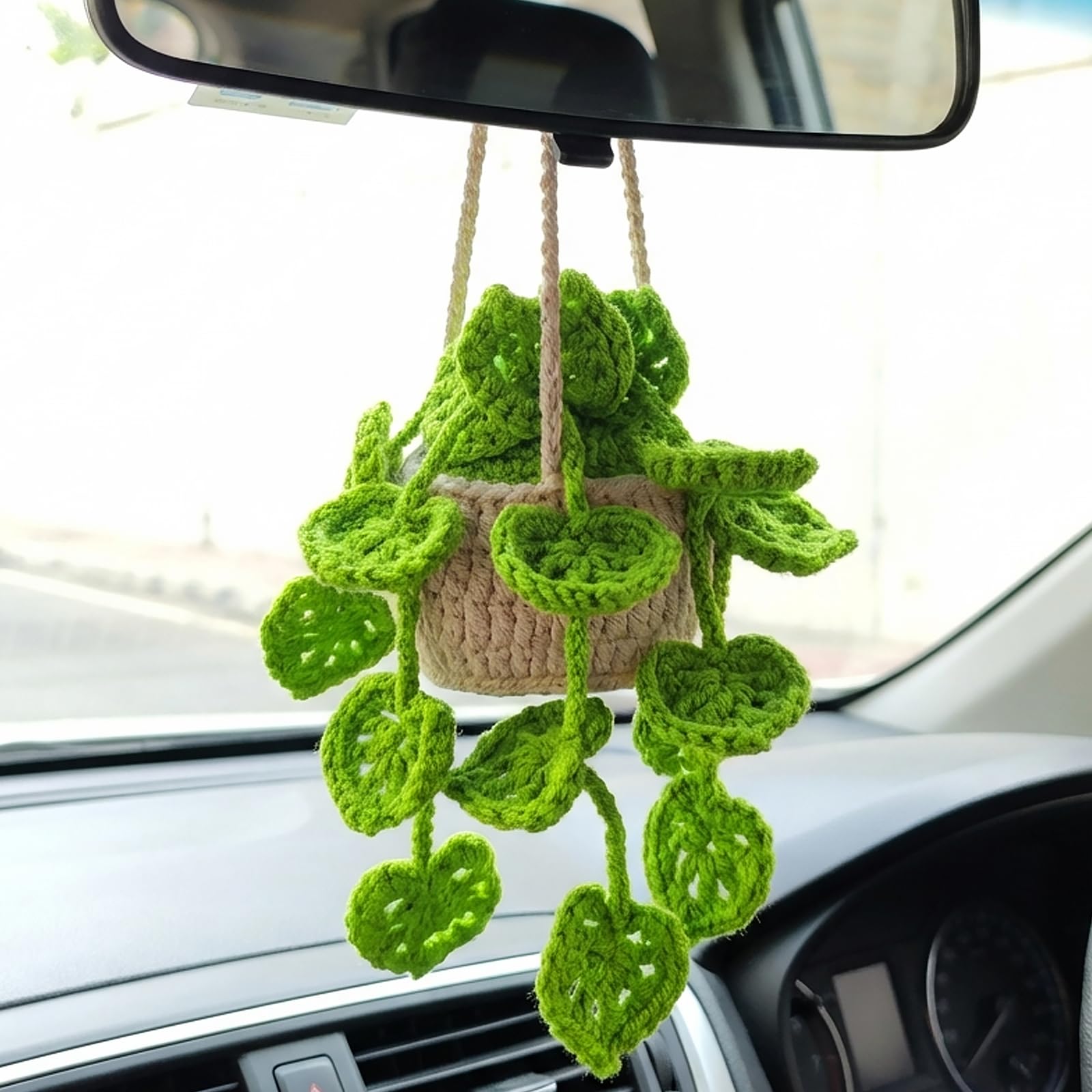 HFZRZFH boho crochet plant hanging basket mirror detail shows craftsmanship