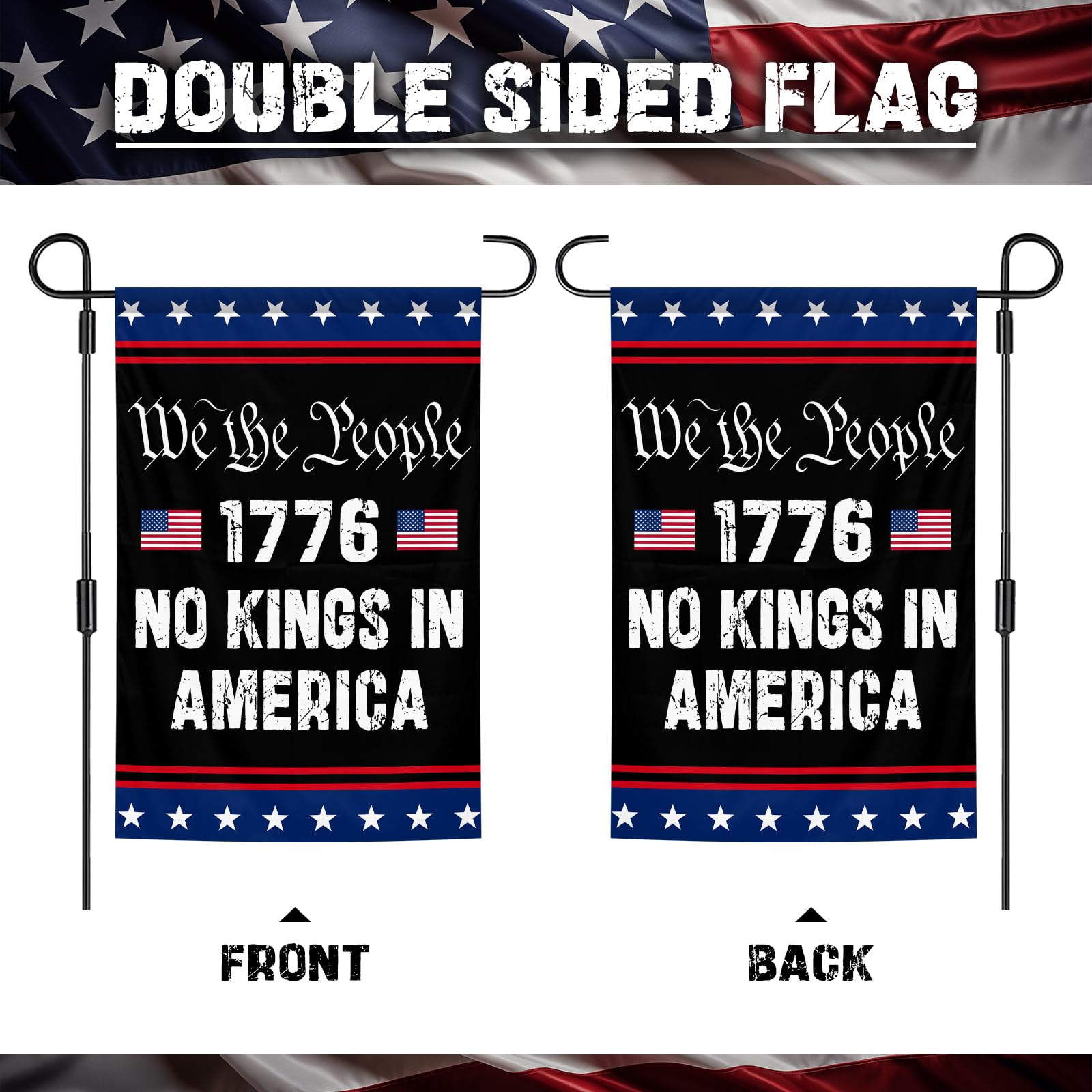 HGCO We The People 1776 flag stitching detail with quadruple seams for lasting outdoor use.