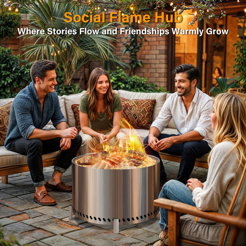 HGD 27.5 firepit with grill rack enables easy backyard cooking while entertaining.