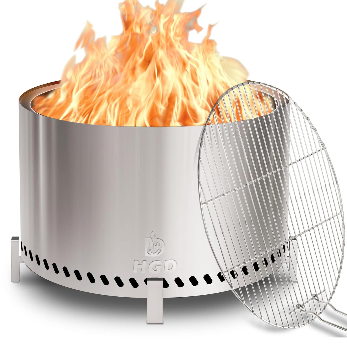 HGD 27.5 smokeless firepit with stand delivers smoke-free warmth for outdoor gatherings.