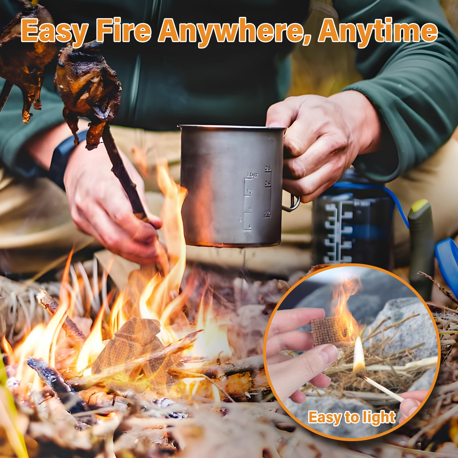 HGD Fire Starter squares laid out for camping, ideal for campfires.