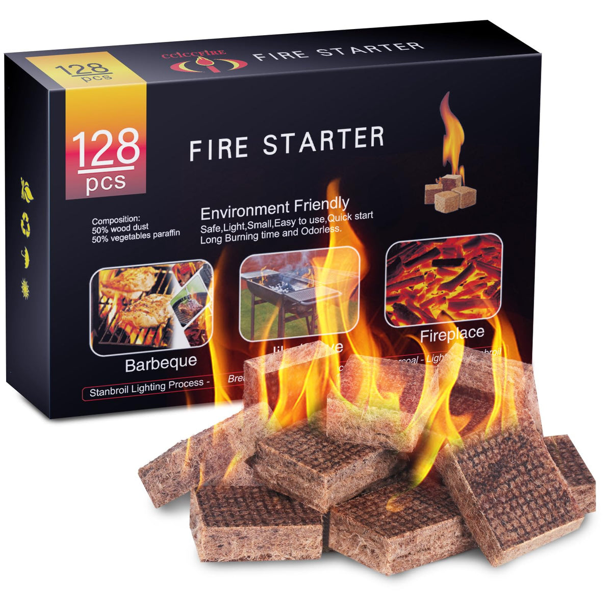 HGD Fire Starter 128 Mini Square pack shot, compact natural ignition aids.