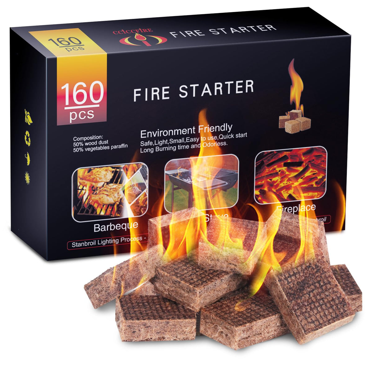 HGD Fire Starter 160 Mini Square packaging ready for quick ignition