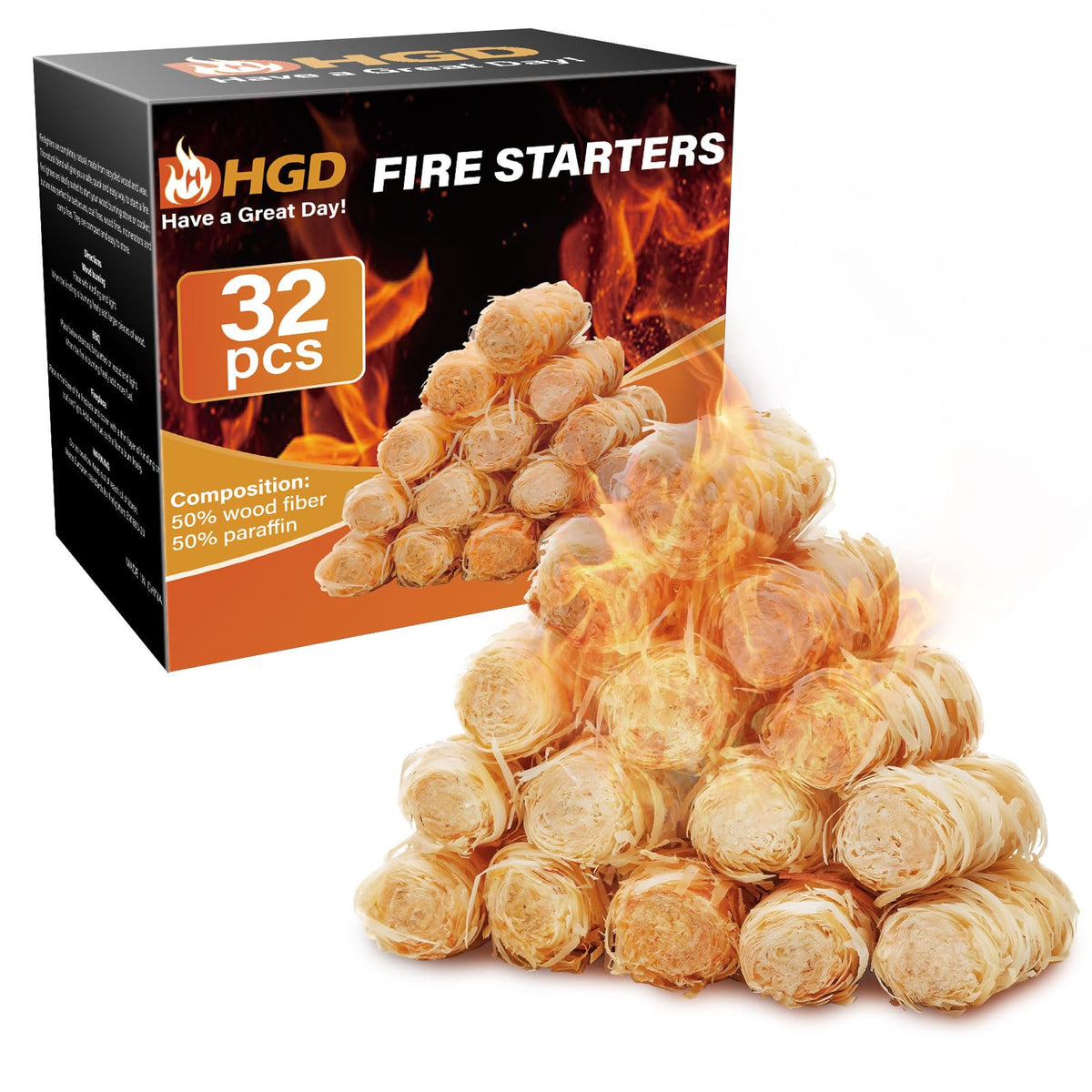 HGD Fire Starter 32pcs pack for quick ignition in any setting.