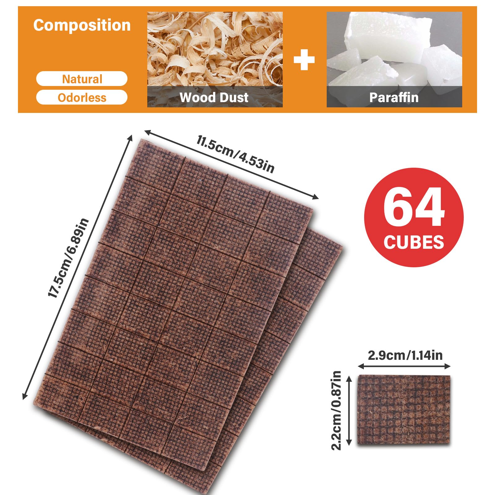 HGD Fire Starter 64 Mini Square natural wood shavings and wax provide clean ignition.